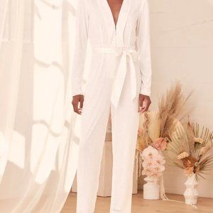 BRAND NEW White Sequin Long Sleeve Slim Leg Jumpsuit (tags still on!)